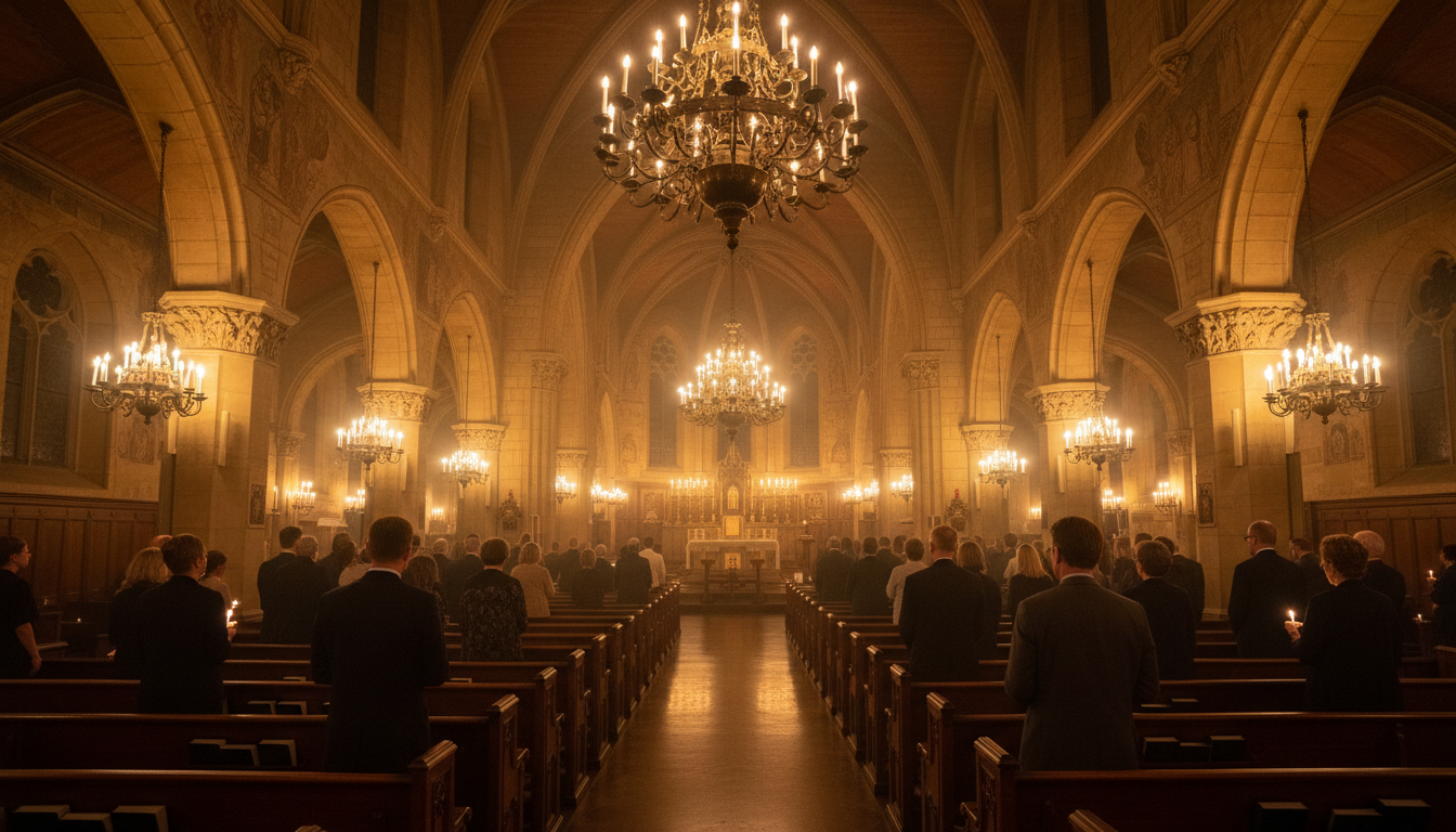 Candlelit ceremony inside the monastery church