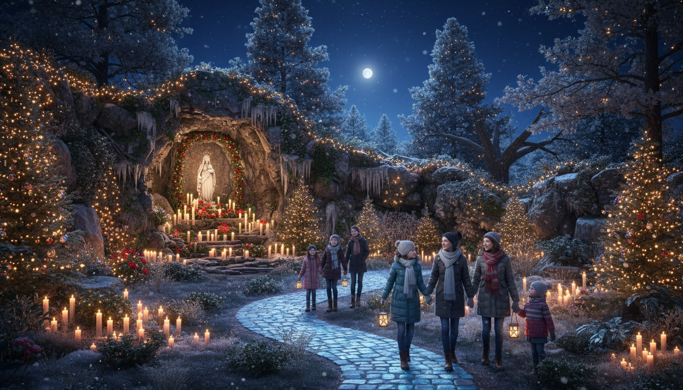 Illuminated grotto glowing with thousands of lights